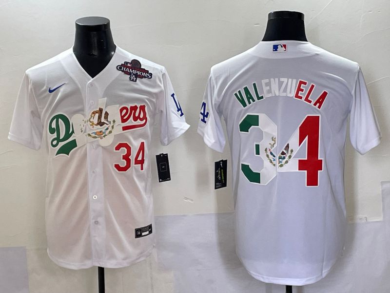 Men 2025 Los Angeles Dodgers #34 Valenzuela White Nike MLB Jersey style 7037->los angeles dodgers->MLB Jersey